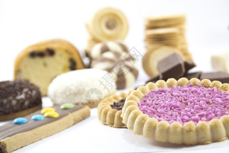 新鲜的白色背景美味糖果饼干和曲奇收藏品汇编圆形的棕色图片