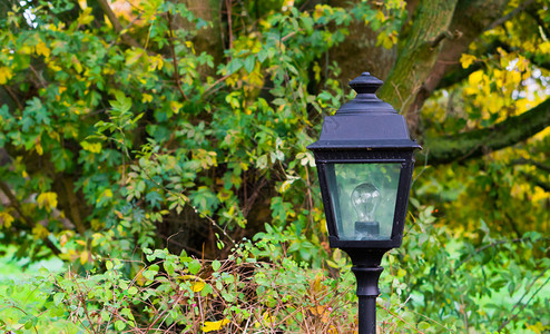 自然在后院装饰的古典花园灯笼用来在后院安装黑色的电图片