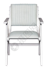 工作室新的白色木制椅子用织布软轻的坐椅装饰舒适地支撑着手甲从前面拍下来在白色背景上与隔绝用纤维装饰的座椅与背隔绝用白色景孤立扶手图片
