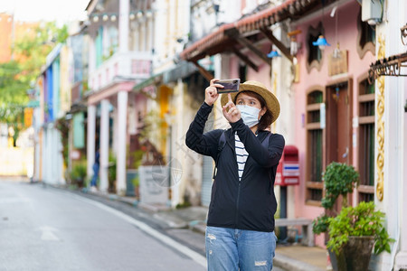 人旅行者在泰普吉老城区PhuketOldTowet普吉Phucket建筑学图片