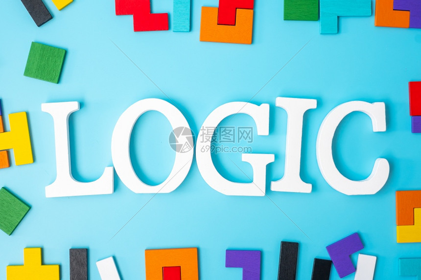 商业白色的LOIC文本包括多彩木质拼图片蓝背景几何形状块逻辑思维概念难题解决方案理战略世界逻辑日和教育等字体挑战高清图片下载-正版图片 ...