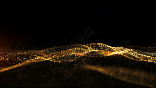 金粒子在背景数字抽象3d的翻译中点燃动画波流背景Flicker粒子的金散景图片