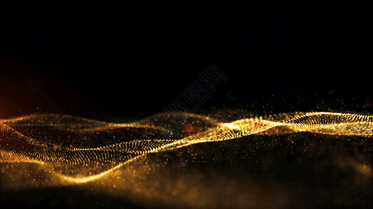 深度金粒子在黑色背景数字抽象3d的翻译中点燃动画波流背景Flicker粒子金的图片