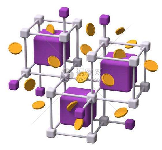 加密货币以白色背景孤立的3D概念虚拟硬币软连锁采矿系统隐形数据金融图片