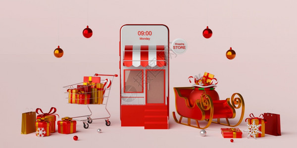 礼物关于智能手机概念的圣诞节标语3d插图在线购买圣诞物派对雪图片