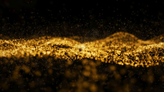现代的转型黑背景抽象网络未来技术背景概念奢华3D图案显示网络远期技术背景概念的黄金色彩波微粒数字抽象变形商业图片