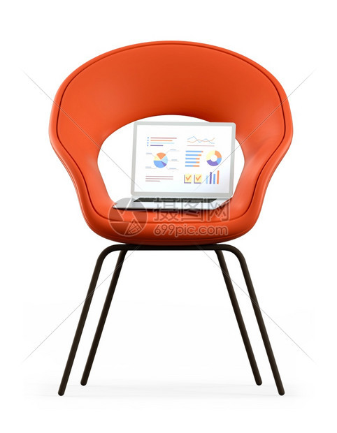 在舒适的椅子上打开膝型电脑在白色背景网站界面图表和分析统计数据上孤立无援照片来源httpwwworg使成为市场扶手椅图片