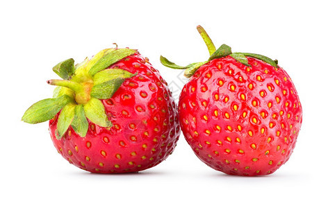 好的在白色背景上孤立的两个红草莓甜点充满活力图片