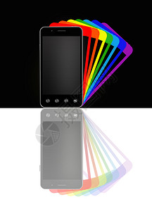 按钮带有彩色阴影的智能手机黑色和白背景上的手机插图现代通信技术带有彩色阴影的黑智能手机带有彩色阴影的智能手机黑色背景上的手机插图图片
