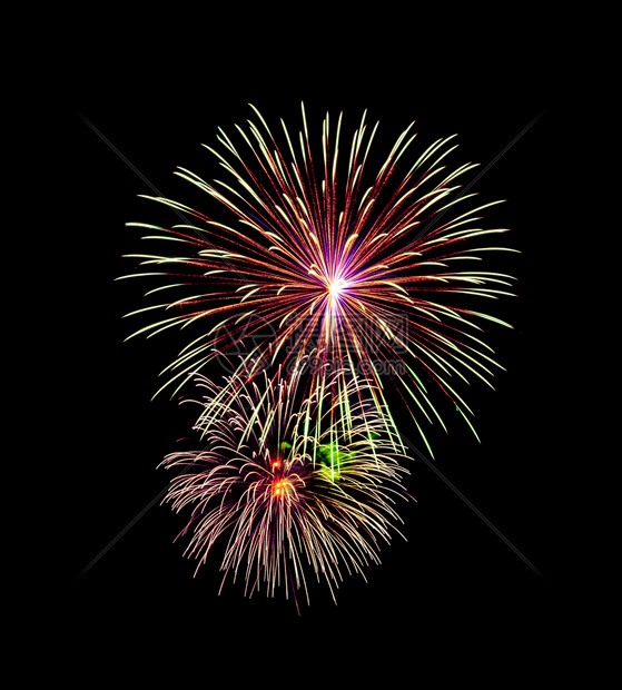 庆祝节日彩色烟花在夜空中展示的美丽光辉新年和周纪念概新的一年和周纪念的概派对独立喜庆的图片