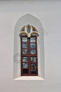 建筑学墙壁在旧哥特教堂外墙上有白色壁画的墙老图片