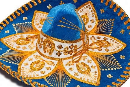 服装白色背景的墨西哥马里亚奇帽子蓝色的边缘图片