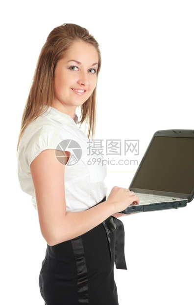 头发感的年轻拥有笔记本电脑的年轻女商人图片