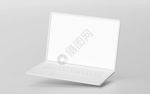 办公室最小漂浮式笔记本电脑空白屏幕模型3D白色的监视器图片