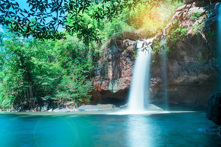哈河教科文组织泰国高亚井家公园HaewSuwat瀑布深林中令人惊叹的美丽瀑布图片