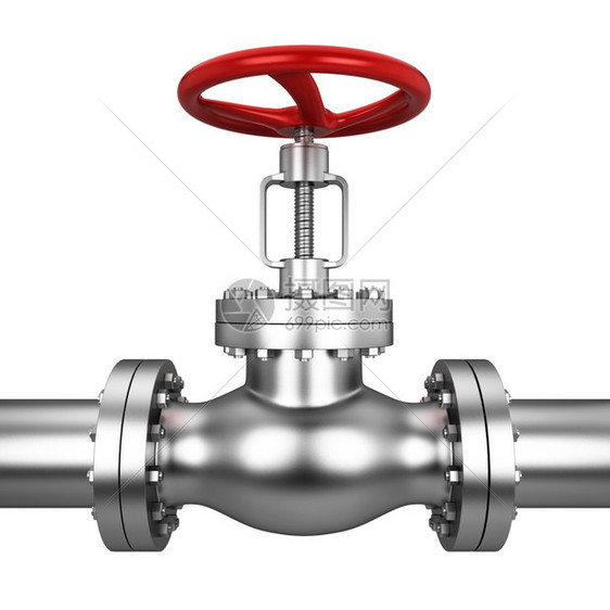 工业的商白色背景上孤立的金属阀门3d插图压力图片