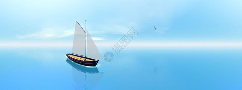 一艘漂浮在海鸥附近水域的帆船360度影响航行艇360度影响3D度数字的户外图片