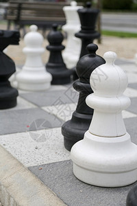 木板领导者典当黑白国王在开放的象棋板上图片