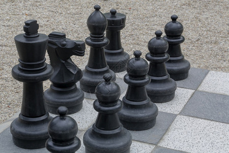 冲突战略黑白国王在开放的象棋板上木图片