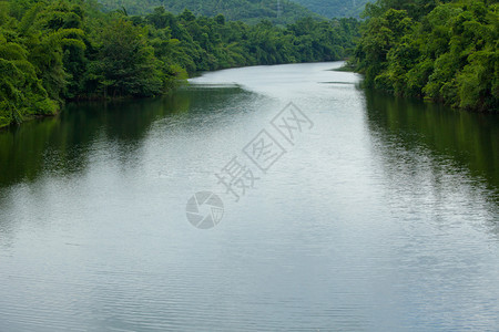 泰国坎沙那布里河和森林前景云植物安详图片