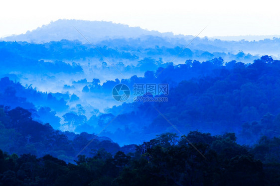 白色的复制抽象清晨薄雾中蓝山的风景地摘要层和雾树林的青节日假期概念苏夫特关注山地图片