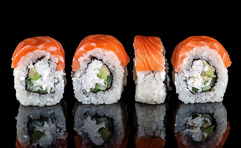 传统日本寿司卷费城黑色背景反省传统日本寿司卷花凤凰Philadelphia海鲜食物餐厅图片