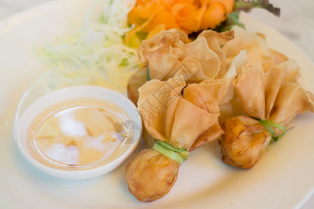 炸饺子包当地泰国菜库存照片大豆海鲜晚餐背景图片