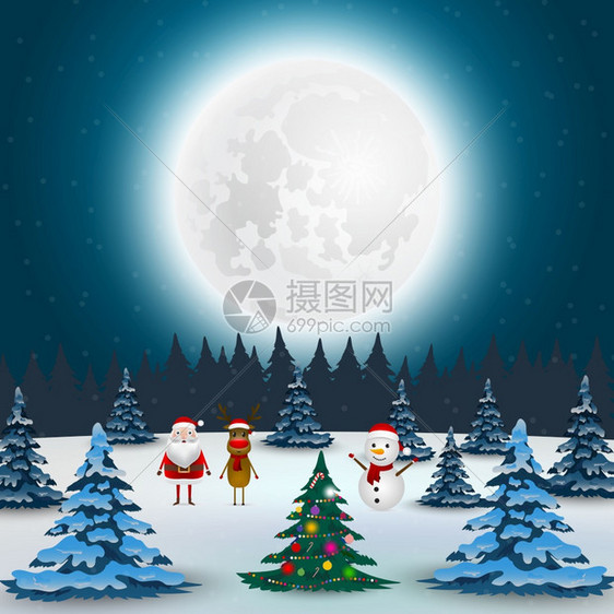 愿望裤子轮廓圣诞老人驯鹿和雪在森林里的圣诞假期和新年矢量插图圣诞老人驯鹿和雪在森林里的圣诞假期和新年矢量插图图片