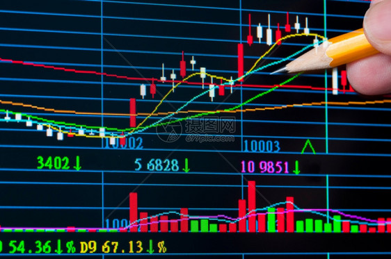 手贸易用于监测财务概念的有色分析股票图信息图片