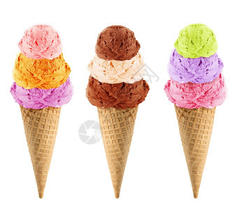 可口香草美味的三次冰淇淋白背景上含甜筒的冰淇淋有剪切路径IceCreamcone图片