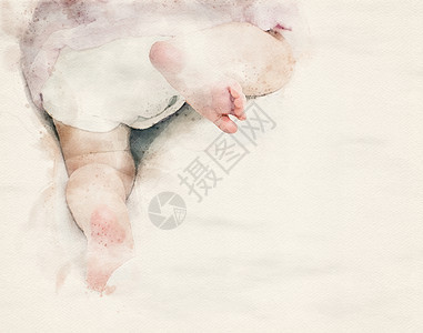 新的脚丫子粉色赤婴儿爬行水彩色插图图片