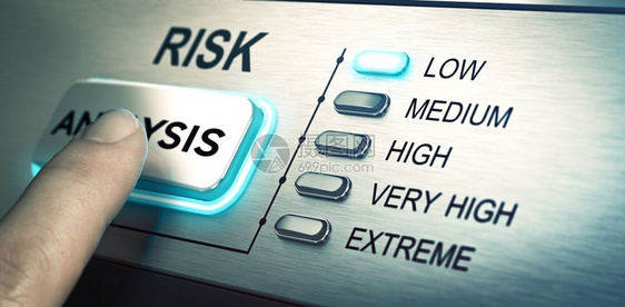 聚焦于蓝色引导概念图像以显示风险管理或评估的风险分析低一风险分析低二和三回避最低限度插图图片