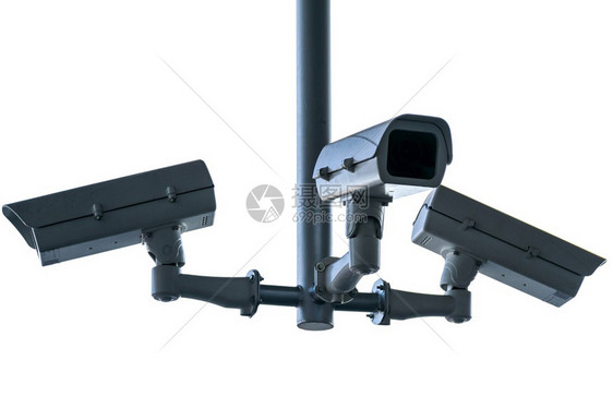 警卫目的安全以白色背景隔离的闭路电视摄像头组图片