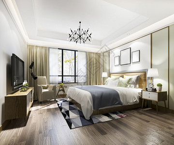 3d提供美丽的豪华卧室套房在酒店与电视翻新公寓沙发图片