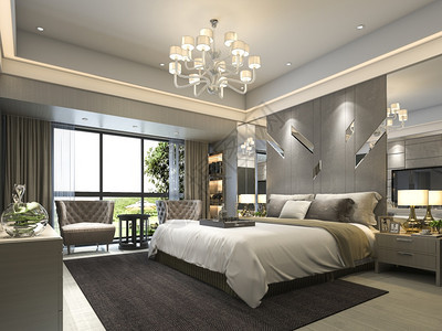 3d在酒店提供豪华现代卧室套房住宅家具美丽的图片