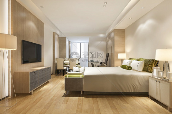 室内的3d在酒店提供豪华现代卧室套房墙自在图片