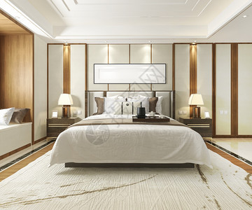 3d在酒店提供豪华现代卧室套房复古的优雅墙图片