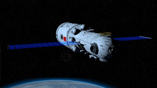 天宫三号的河核心舱3D模型空间站在黑色与恒星背景上绕地球运行3D插图天宫三号的河核心舱空间站在黑色与恒星背景上绕地球运行3D插图图片
