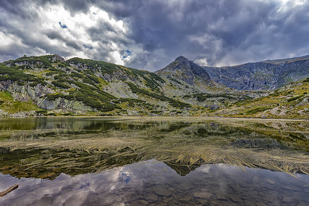 谷保加利亚里拉山带藻类的美丽山湖风景优夏天图片
