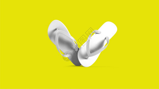 凉鞋在适合设计要素的黄色背景上隔离的热带白色凉沙以适合设计元素有创造力的松弛图片