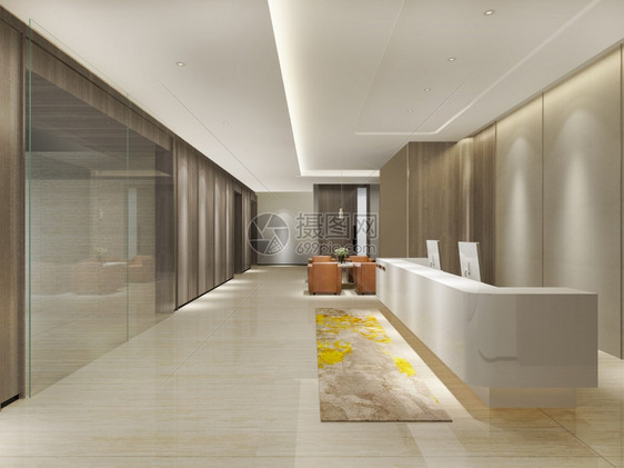 3d提供现代豪华酒店和办公室接待休息房间餐厅窗户图片