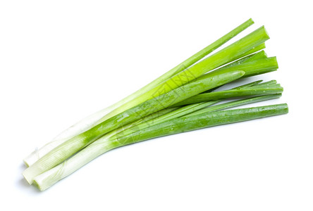 营养白色背景上孤立的新鲜绿色洋葱生的蔬菜图片