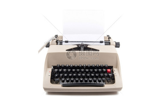 写便携的打字机用白纸隔开的页打字机过时的图片