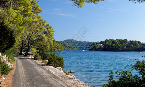 海岸包围小岛克罗地亚Mlet岛VelikoJezero湖图片