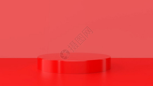 现代的空站立红色背景上的产品支架抽象最小几何概念工作室讲台平主题展览和商业营销演示阶段3D插图渲染形设计图片