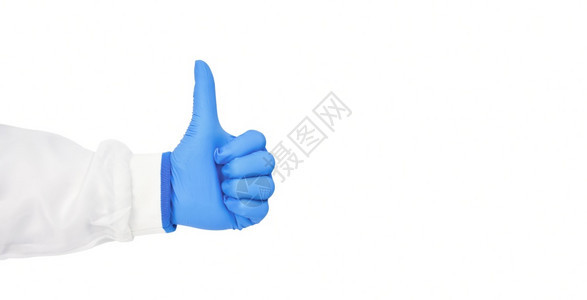 医务人员手拇指用复制空间和剪切路径在白色背景上与世隔绝制服手术套图片