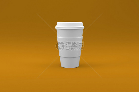 塑料纸取出在彩色背景三维插图上隔离的普通白咖啡杯适合您的设计元件图片