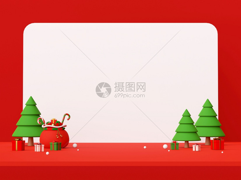 圣诞快乐新年带复制空间的圣诞装饰场景3D渲染横幅卡片图片