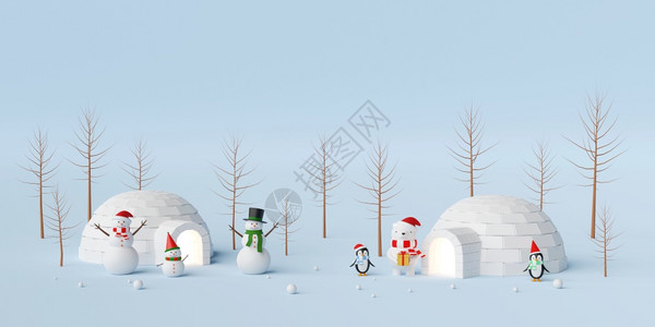 假期信展示圣诞快乐新年圣诞旗帜雪人和朋友的圣诞旗帜与冰卢3D铸造图片