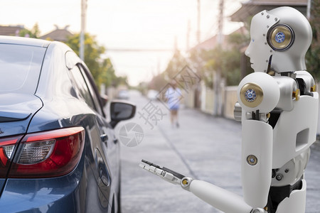 查看车库机器人网络未来具有汽车检查修业理的人类机体从而进行检查员保险养机械维修器人服务技术的维修工作例如运输图片